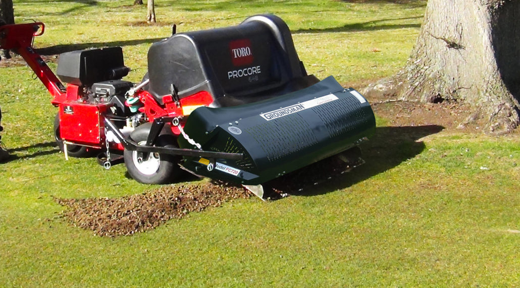 The original groundsman FLEXBLADE aeration soil collectors now available to fit all types of aerators and turf vehicles.